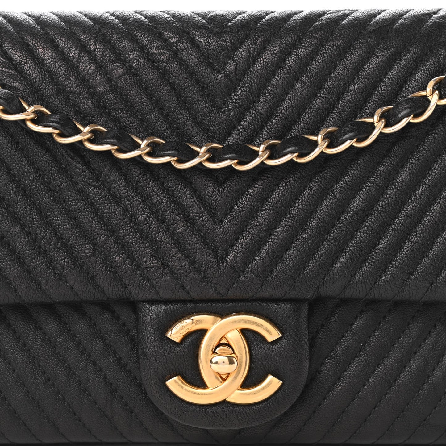 Calfskin Chevron Quilted Medium Surpique Flap Black