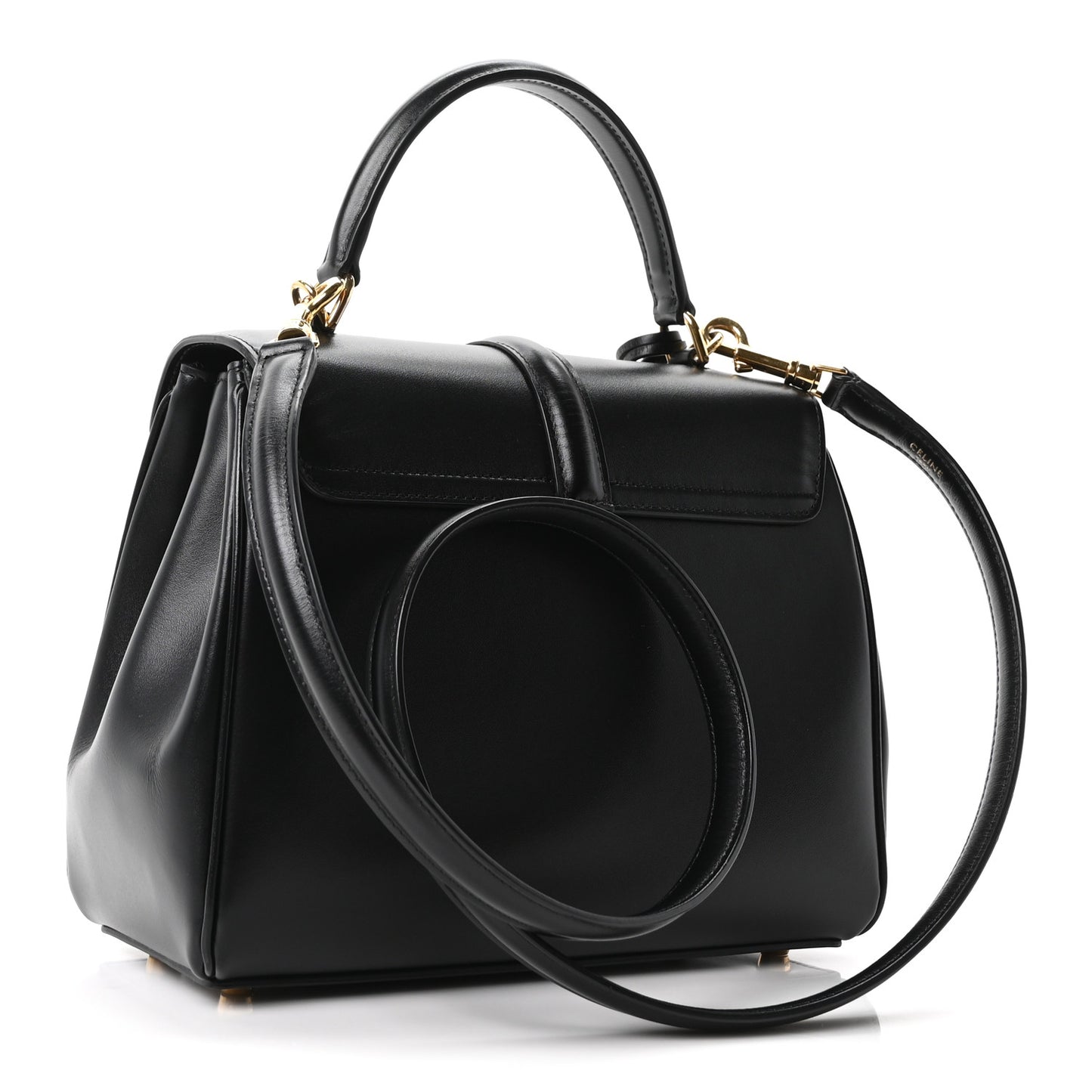 Satinated Calfskin Small 16 Top Handle Bag Black