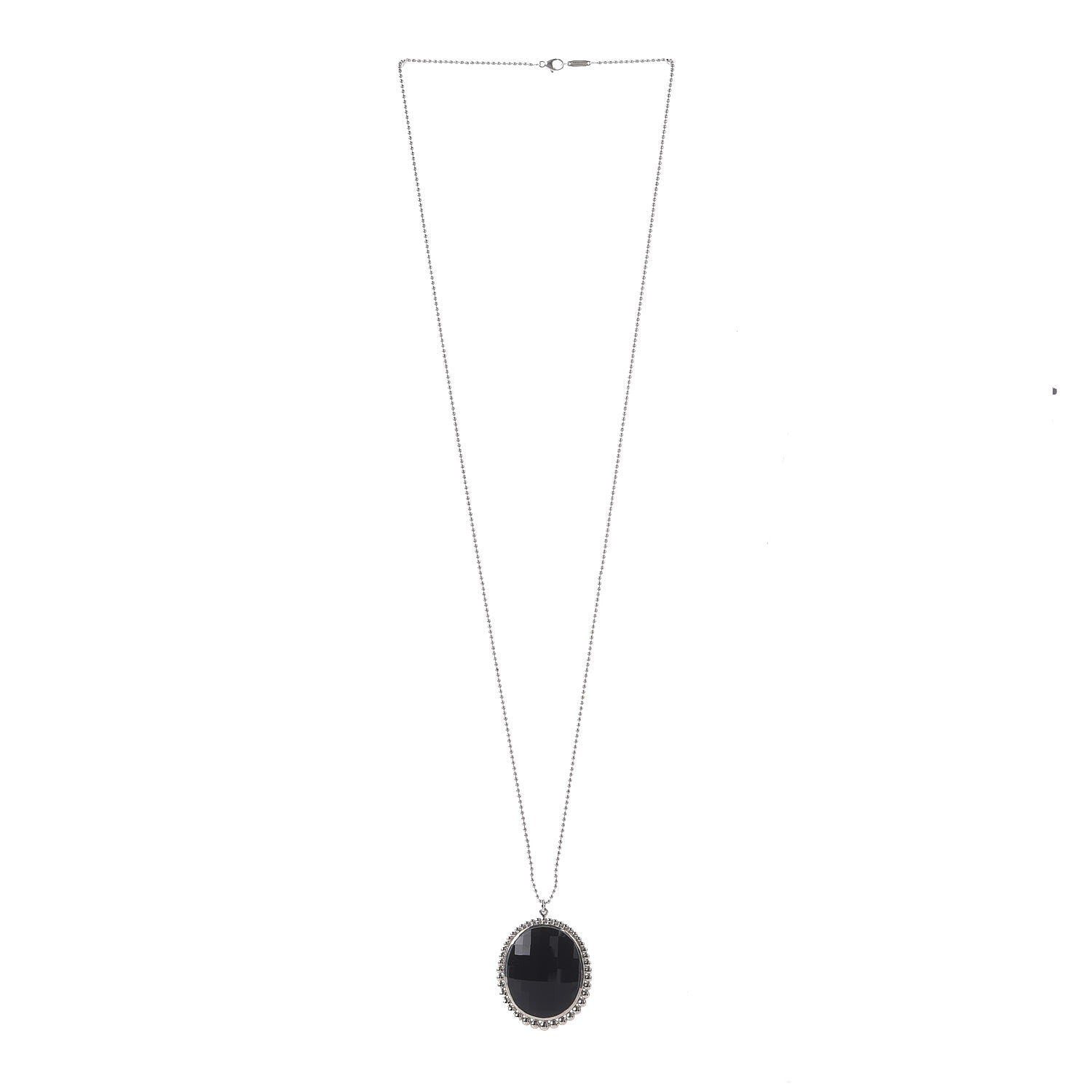 Tiffany Sterling Silver Onyx Ziegfeld Oval Pendant Necklace 3 of 7