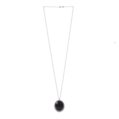 Tiffany Sterling Silver Onyx Ziegfeld Oval Pendant Necklace 3 of 7