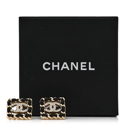 Chanel Crystal Lambskin Chain Sergeant Chanel Stud Earrings Black Gold 5 of 5