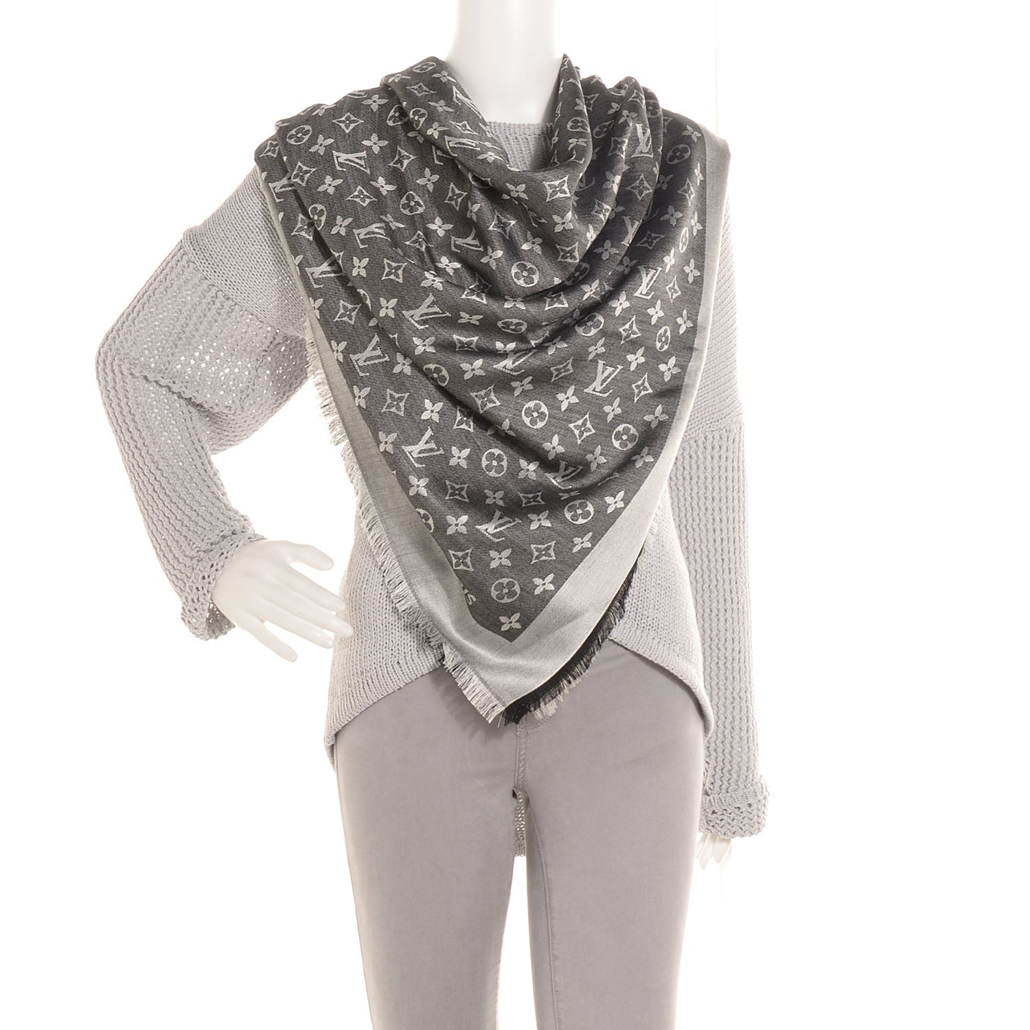 Louis Vuitton Wool Silk Monogram Denim Shawl Black 2 of 5