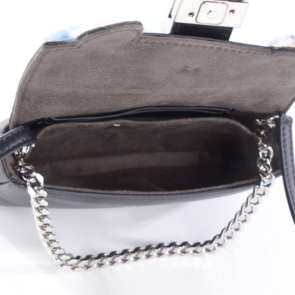 Fendi Lambskin Rabbit Fox Fur Micro Buggie Baguette Black 5 of 7