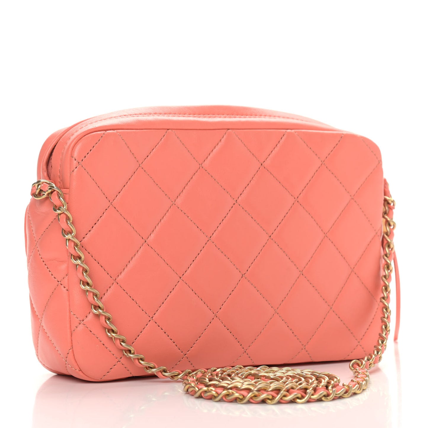 Lambskin Quilted Chain & Tassel Small Camera Case Pink