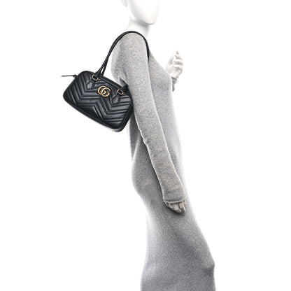 Gucci Calfskin Matelasse Small GG Marmont East West Shoulder Bag Black 2 of 10