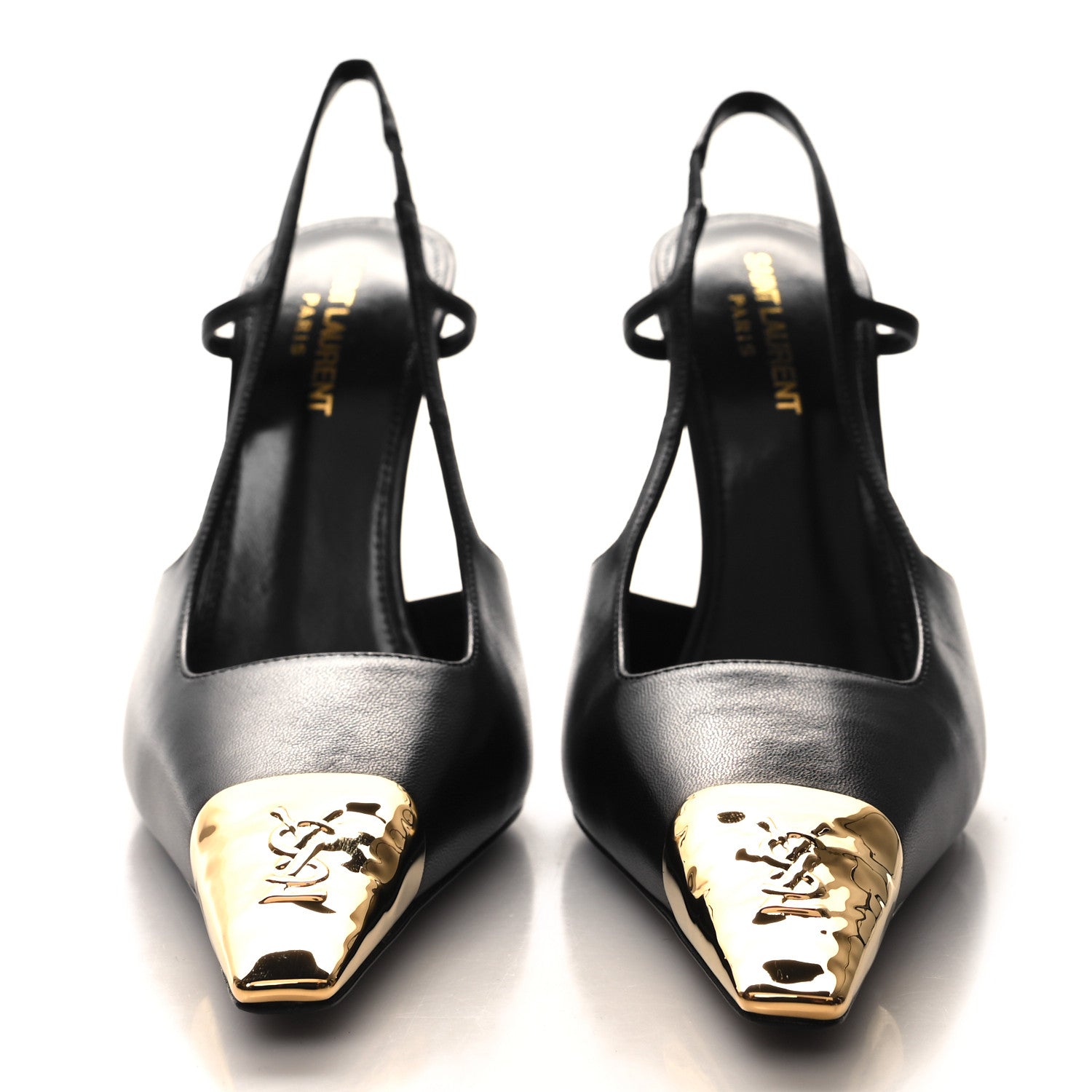 Saint Laurent Calfskin Metallic Toe Slingback Strap Heels 39 Black 2 of 9