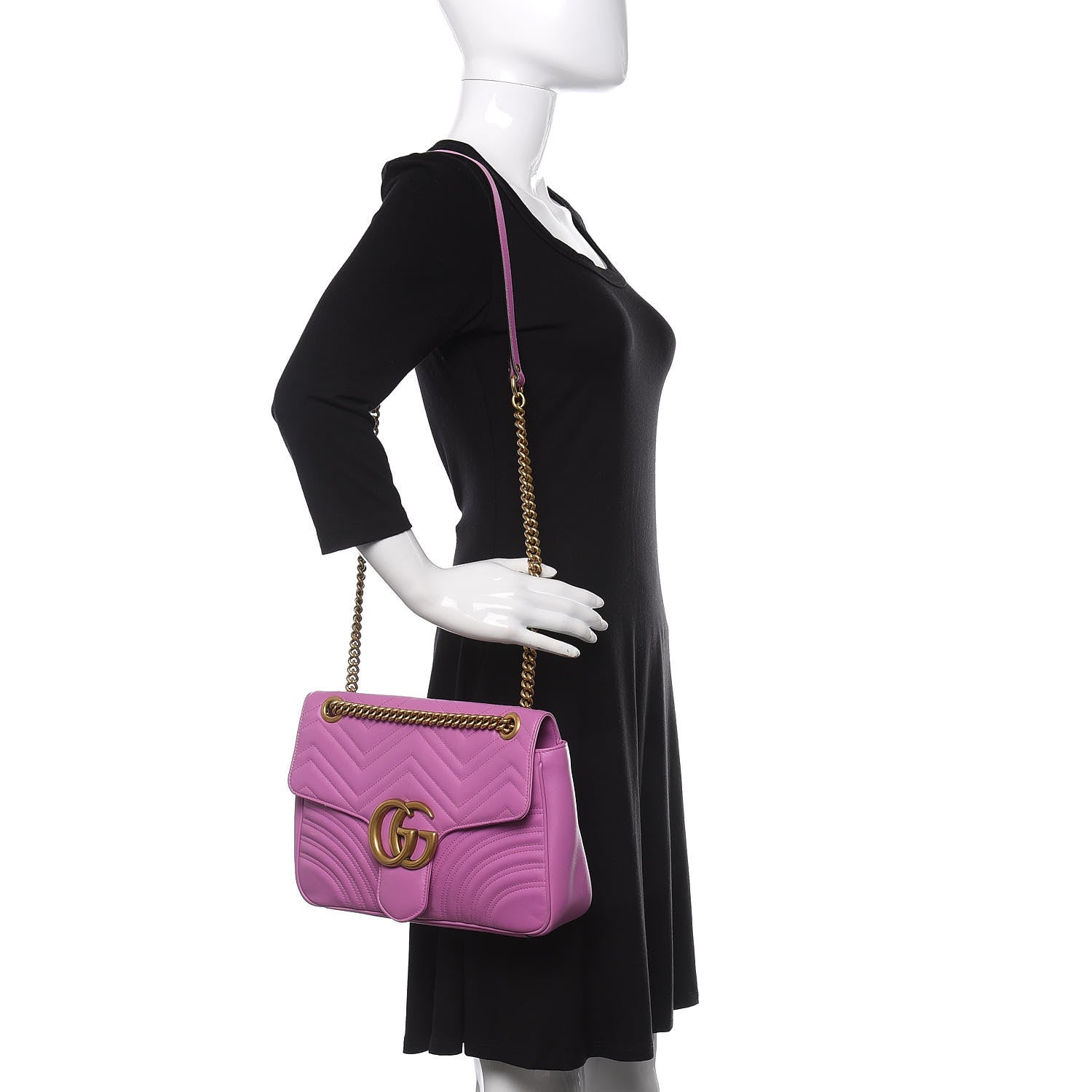 Gucci Calfskin Matelasse Medium GG Marmont Shoulder Bag Candy Mousse 2 of 14