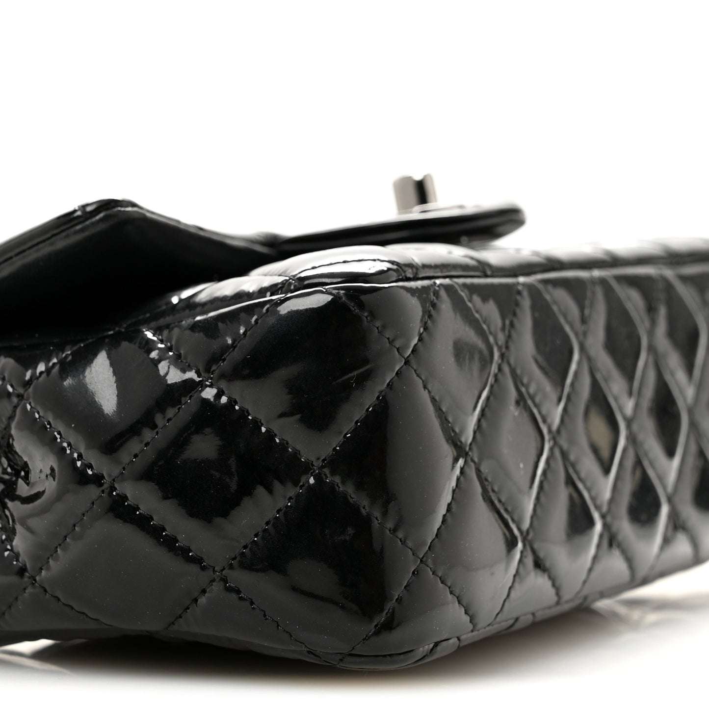 Patent Calfskin Quilted Mini Rectangular Flap Black