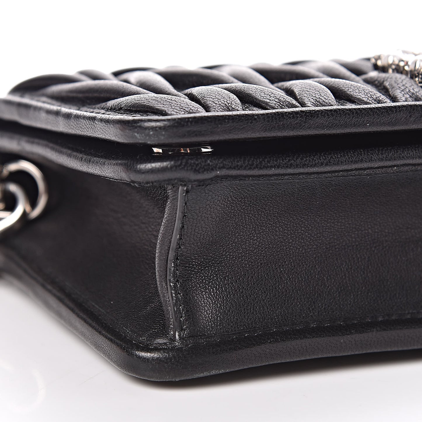 Nappa Matelasse Crystal Pearl Logo Chain Clutch Black