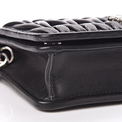Miu Miu Nappa Matelasse Crystal Pearl Logo Chain Clutch Black 9 of 10