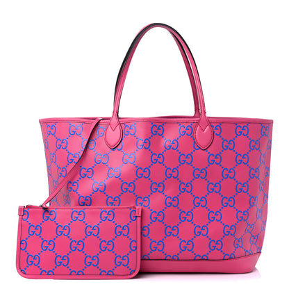 Gucci Calfskin GG Tennis Bi-Color Embossed Large Tote Modern Fucsia Modern Blue 1 of 11