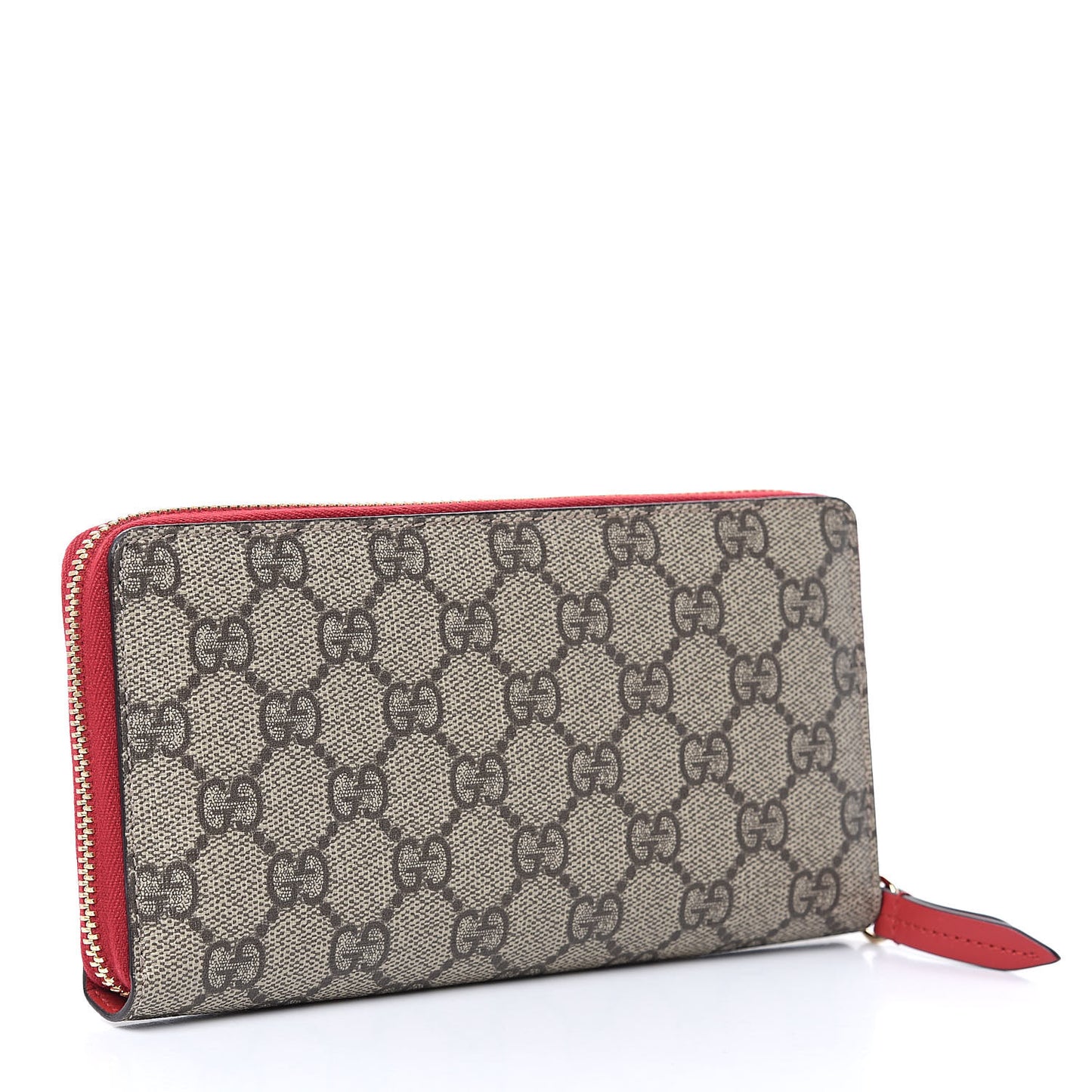 GG Supreme Monogram Bosco Patch Zip Around Wallet Beige Malva Hibiscus Red