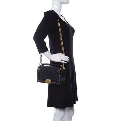 Chanel Calfskin Quilted Medium Boy Top Handle Flap Black 2 of 11
