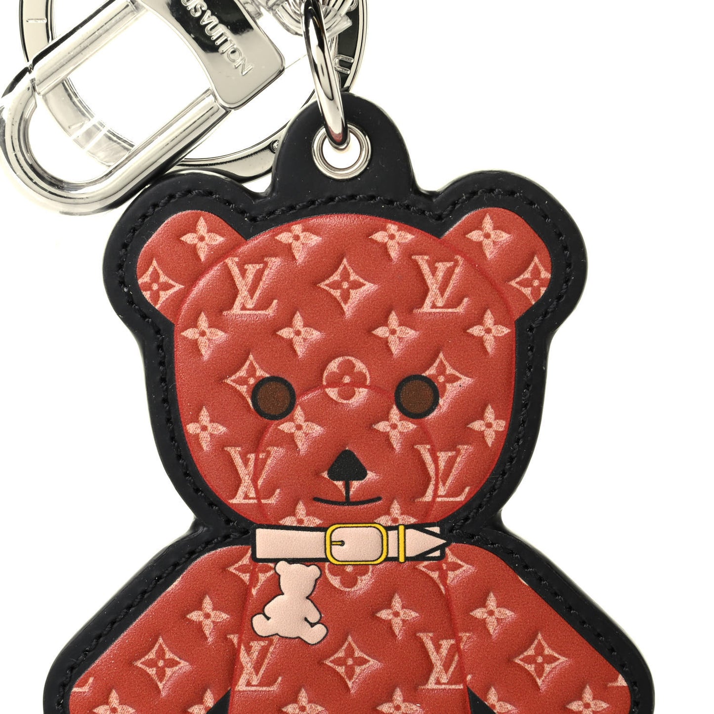 Monogram Teddy Bear Bag Charm Key Holder Brown