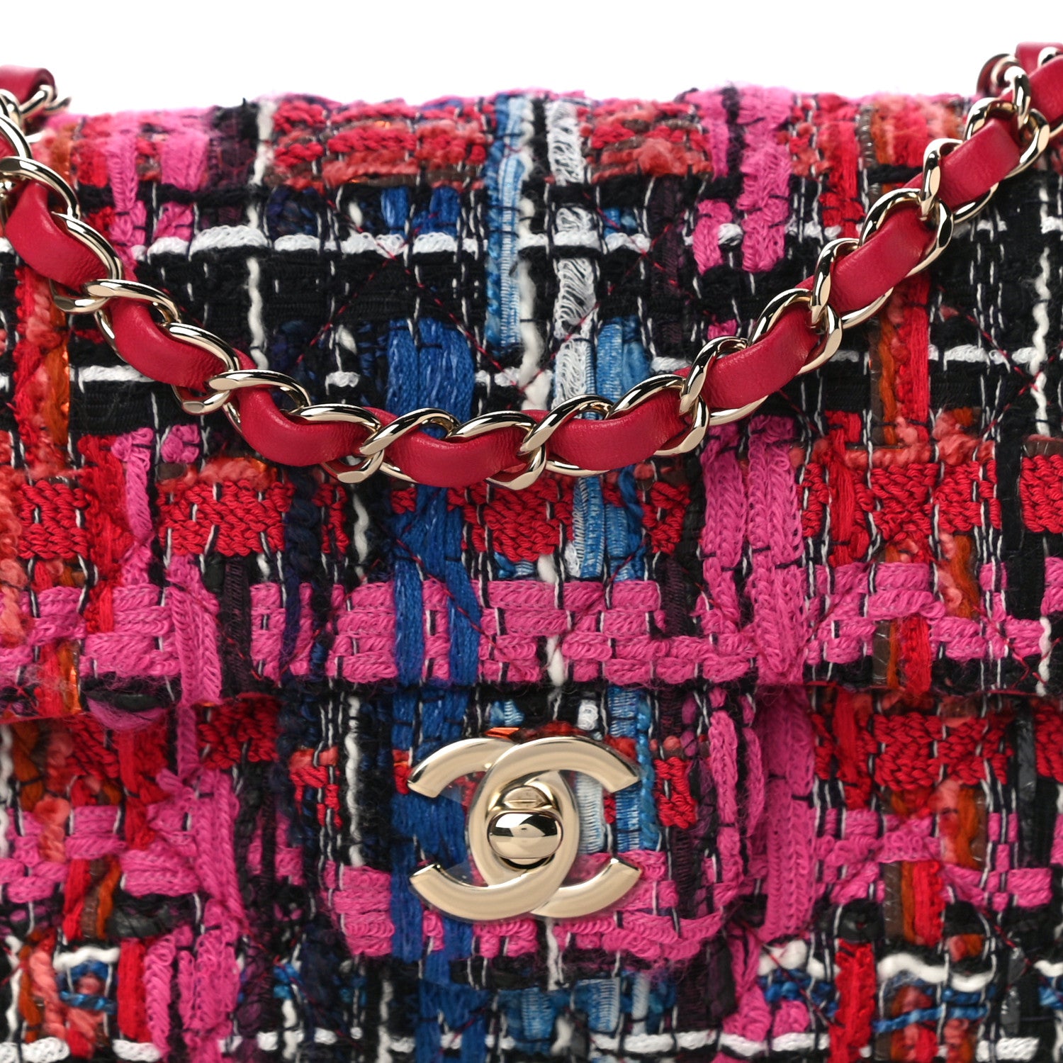 Chanel Tweed Quilted Mini Rectangular Flap Red Pink Black 8 of 12