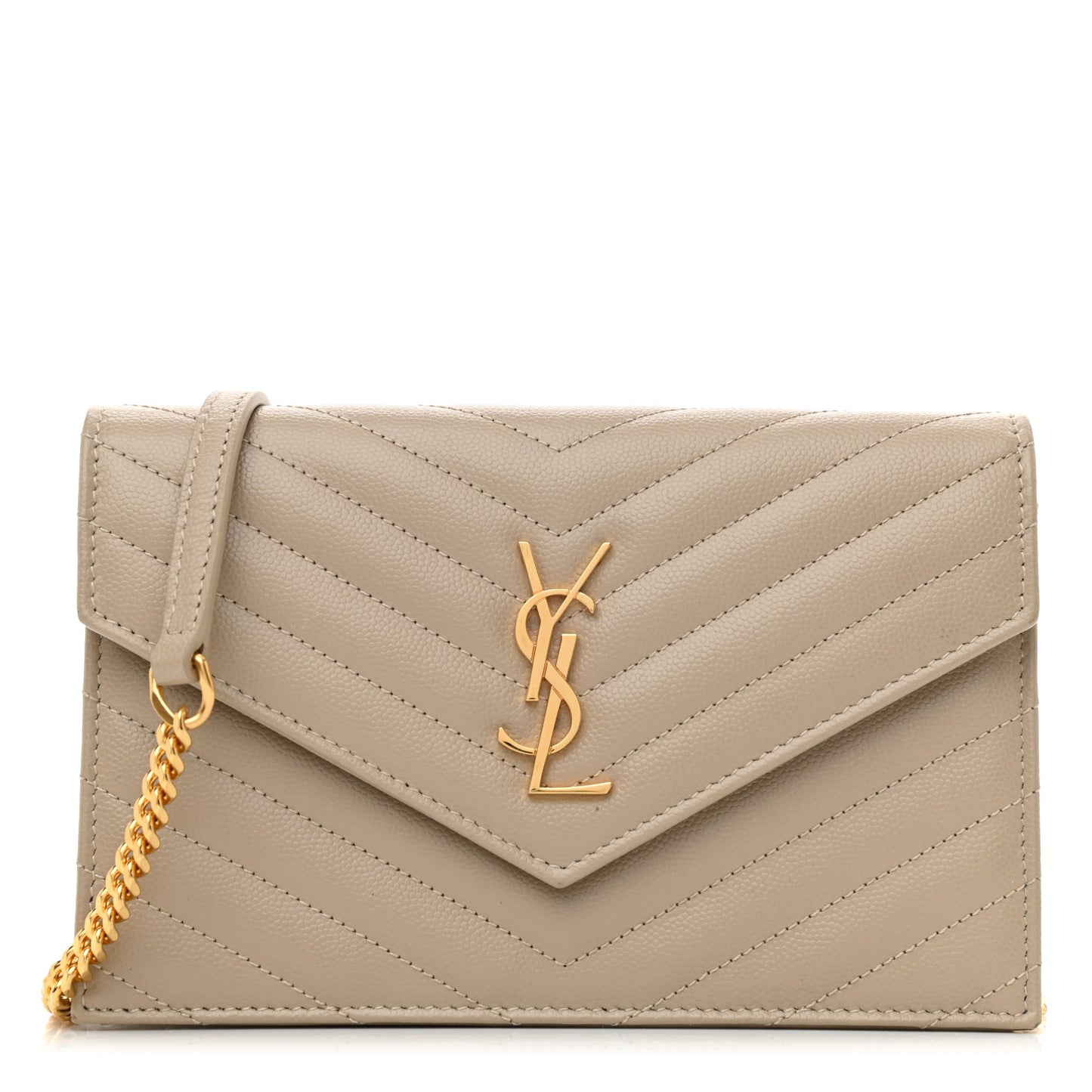 Grain De Poudre Matelasse Chevron Monogram Envelope Chain Wallet Dark Beige