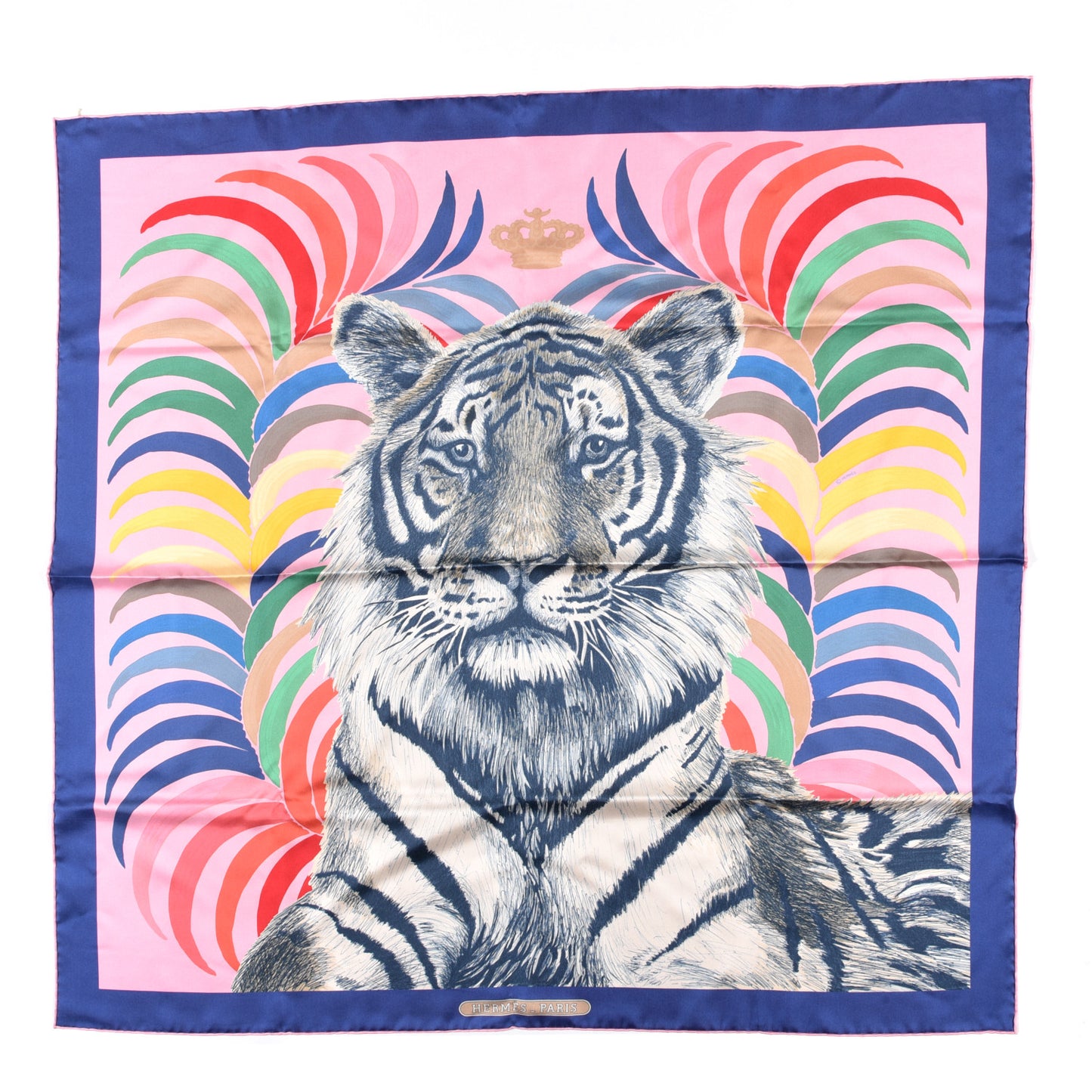 Silk Tigre Royal Double Face Scarf 90 Rose Bleu Multicolor