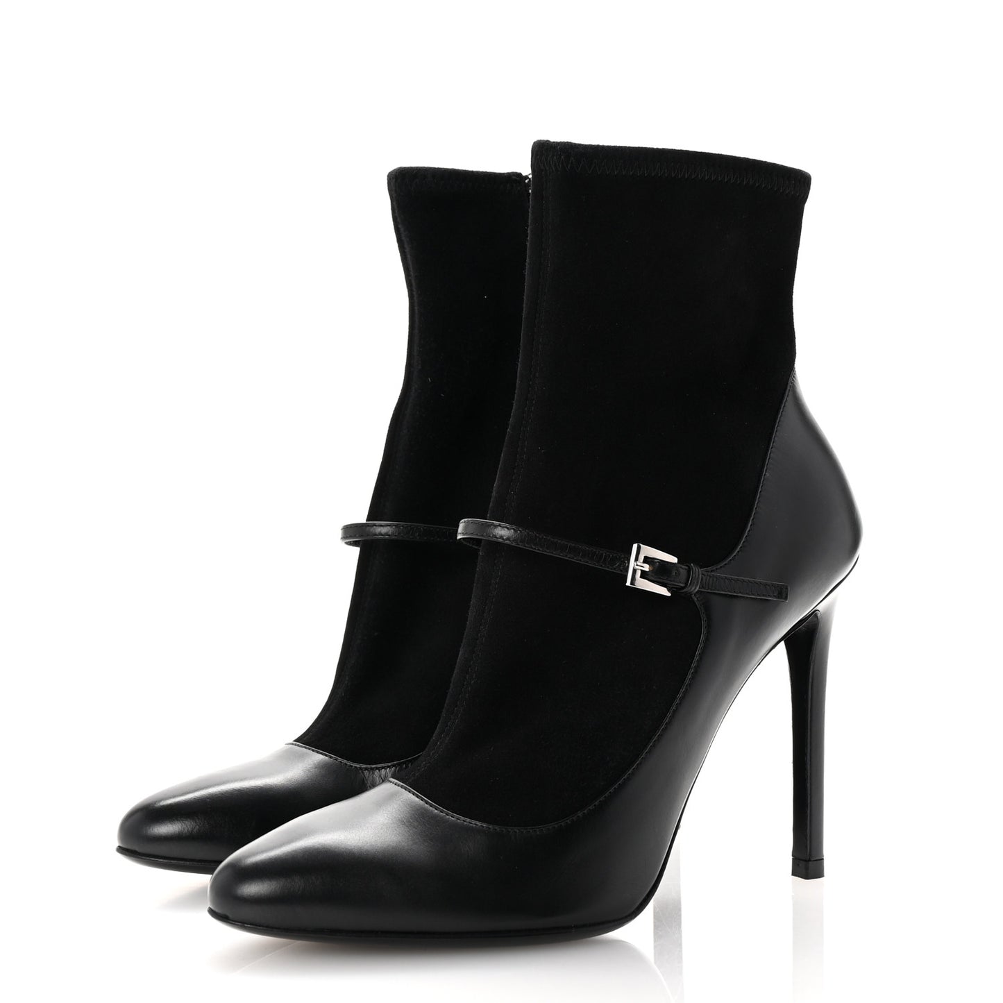 Vitello Lux Camoscio Mary Jane Ankle Boots 36 Black