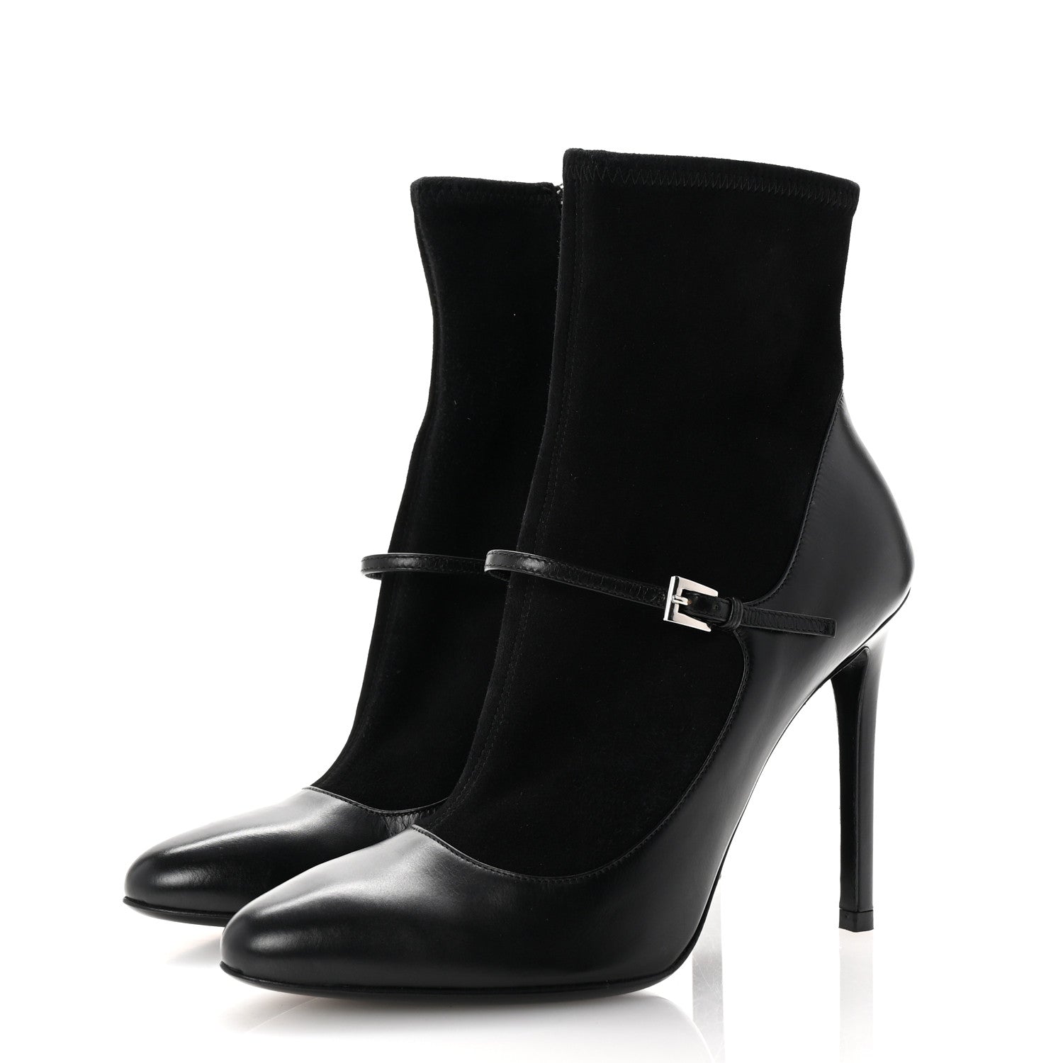 Prada Vitello Lux Camoscio Mary Jane Ankle Boots 36 Black 4 of 7
