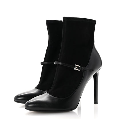 Prada Vitello Lux Camoscio Mary Jane Ankle Boots 36 Black 4 of 7