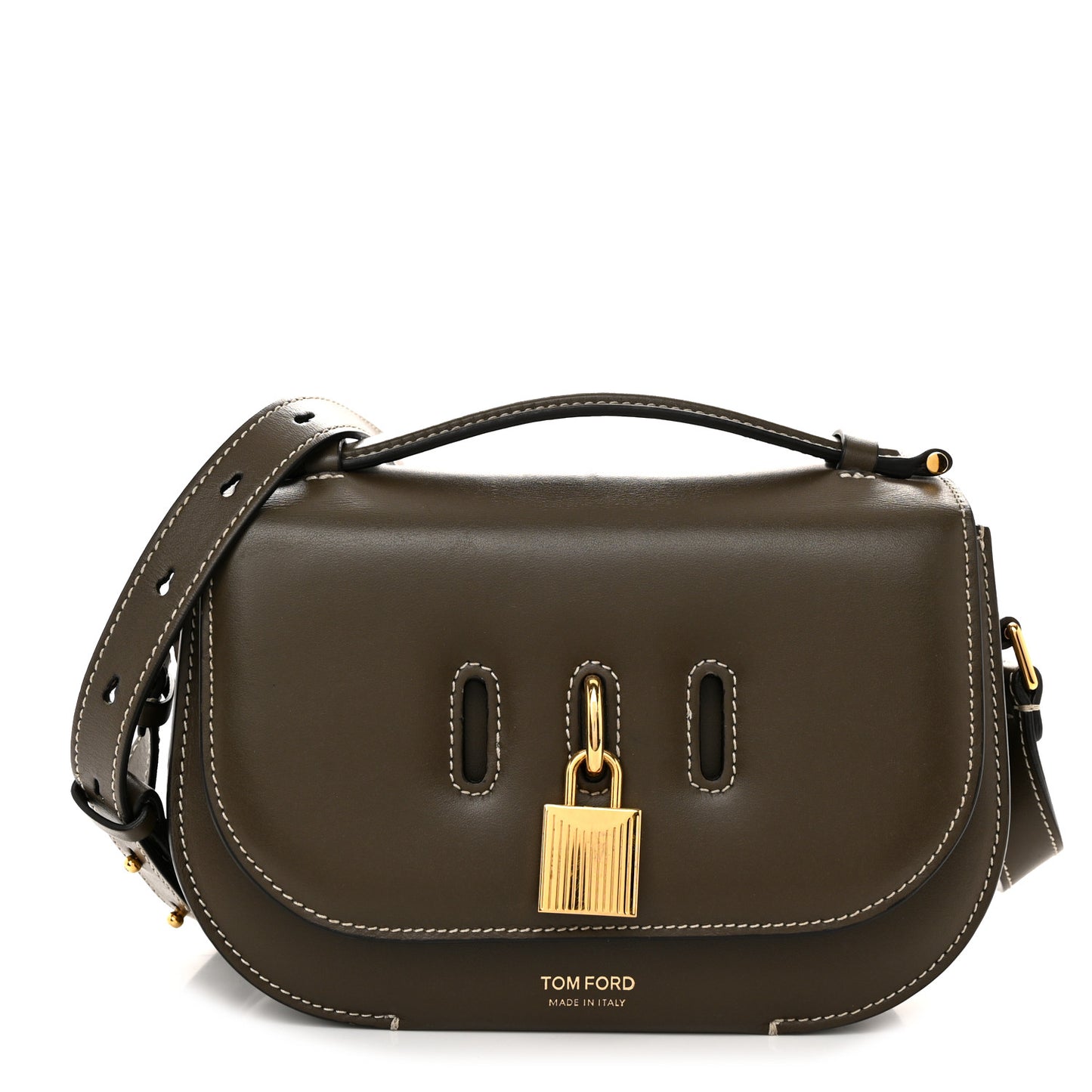 Smooth Calfskin Padlock Saddle Crossbody Bag Green