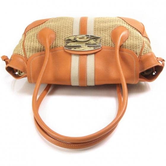 Prada Straw Leather Antic Easy Foldover Pushlock Satchel Orange 6 of 11