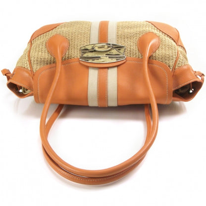 Prada Straw Leather Antic Easy Foldover Pushlock Satchel Orange 6 of 11