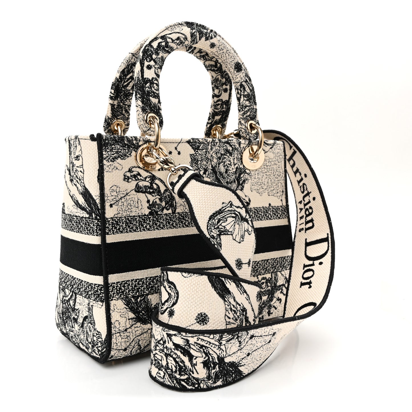 Canvas Embroidered Zodiac Toile De Jouy Medium Lady D-Lite Latte