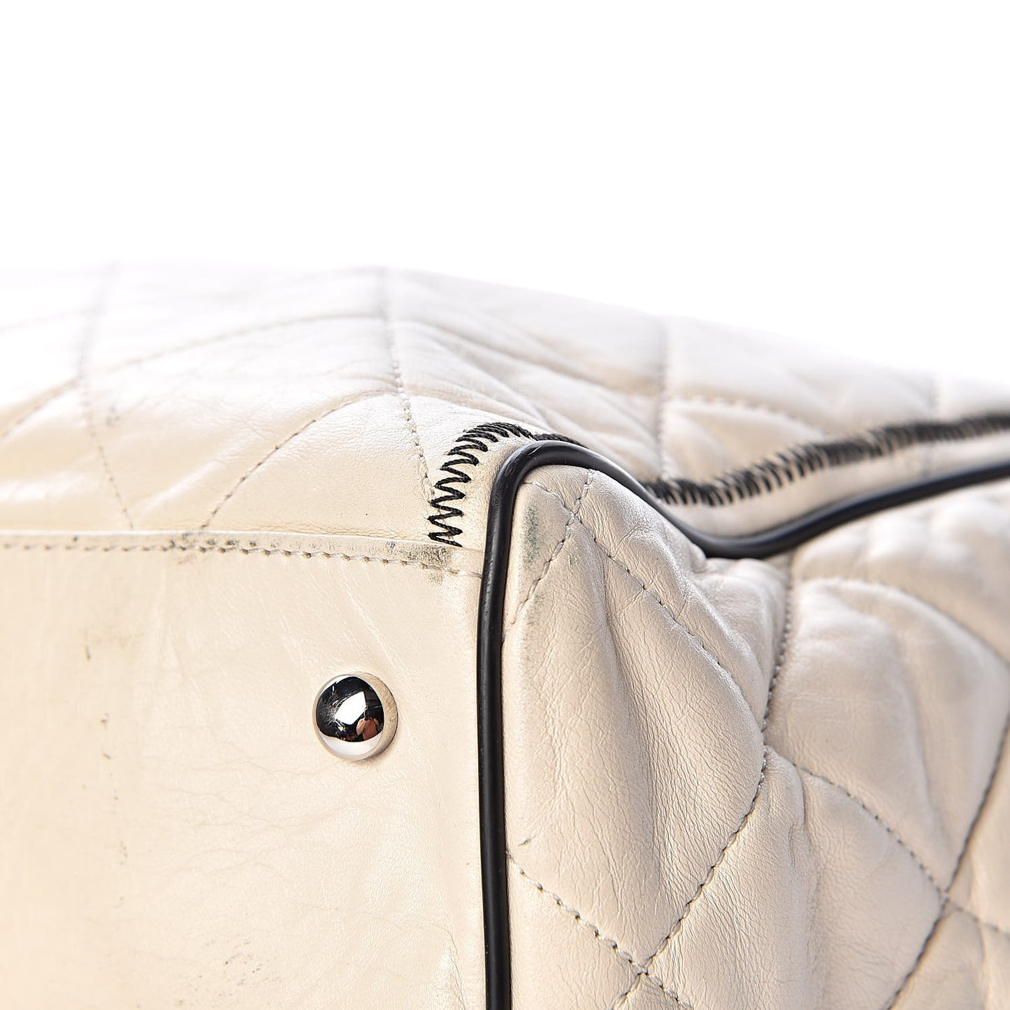 Lambskin Quilted East West Tote Ivory