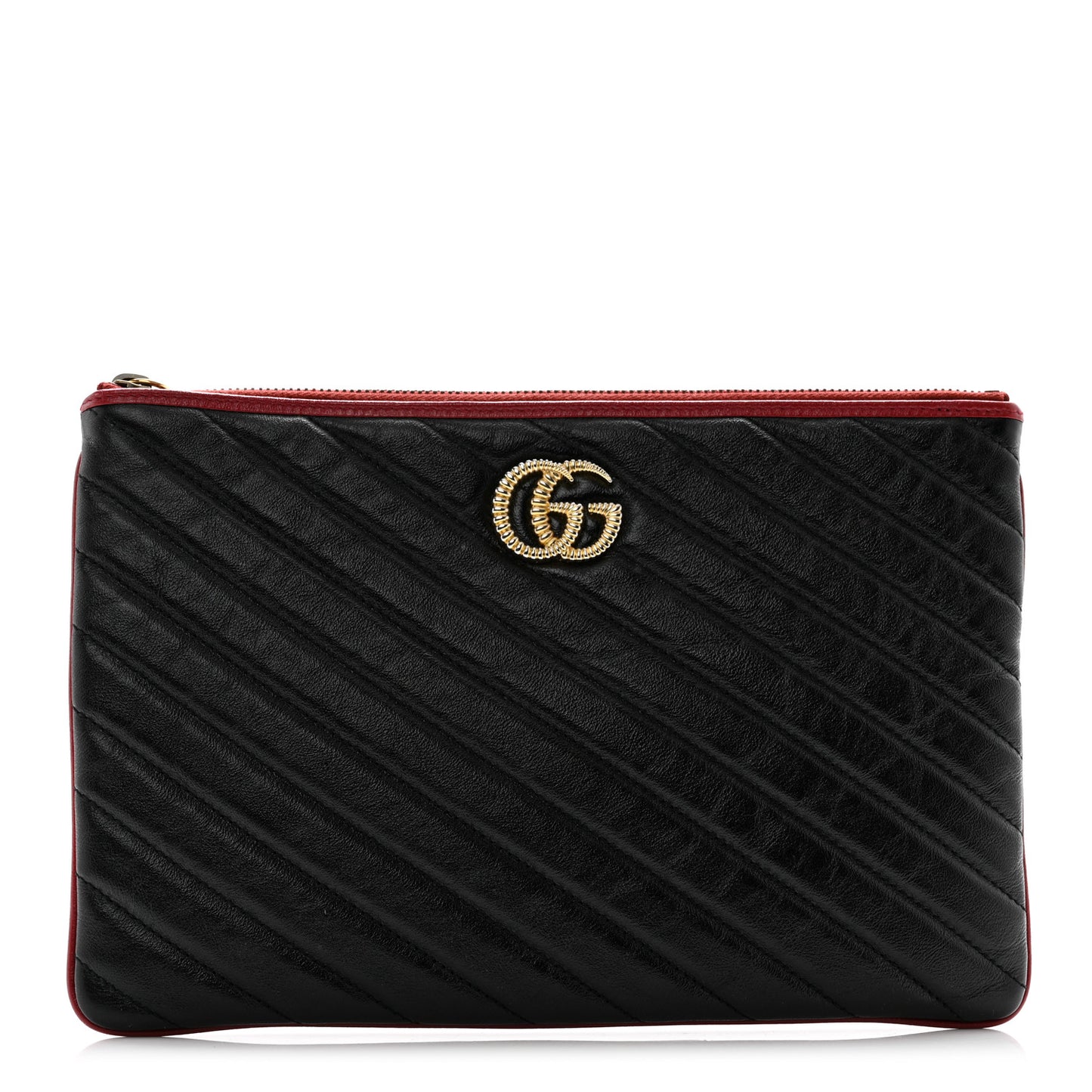 Azalea Calfskin Matelasse Diagonal Torchon GG Marmont Zip Pouch Black Romantic Cerise