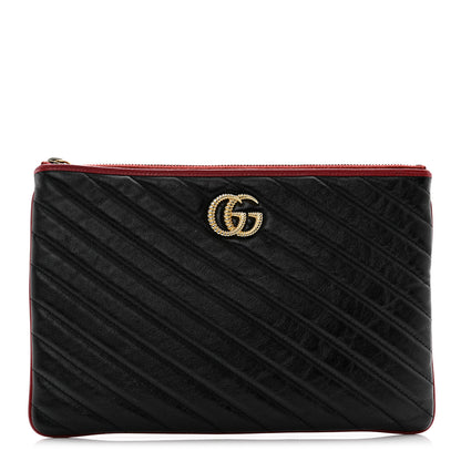 Gucci Azalea Calfskin Matelasse Diagonal Torchon GG Marmont Zip Pouch Black Romantic Cerise 1 of 11