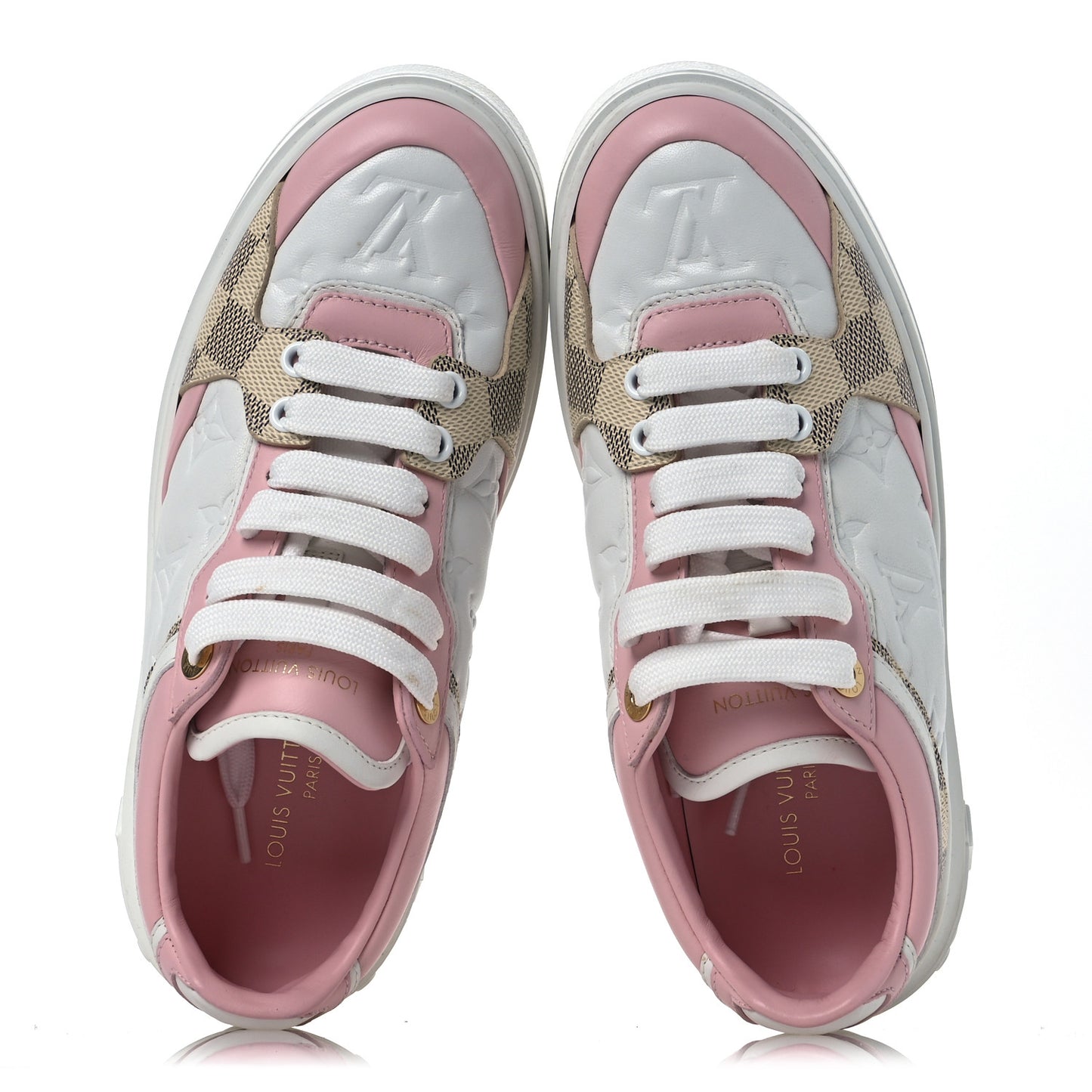 Monogram Embossed Calfskin Damier Azur Time Out Sneakers 36 Rose Clair Pink