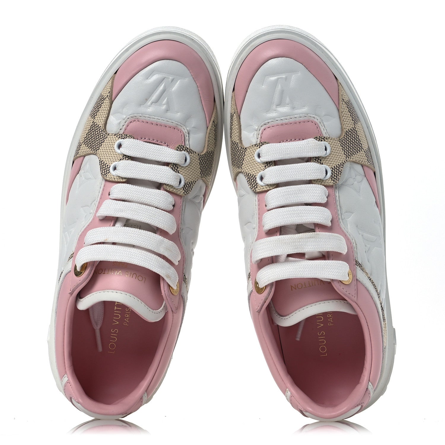 Louis Vuitton Monogram Embossed Calfskin Damier Azur Time Out Sneakers 36 Rose Clair Pink 2 of 13
