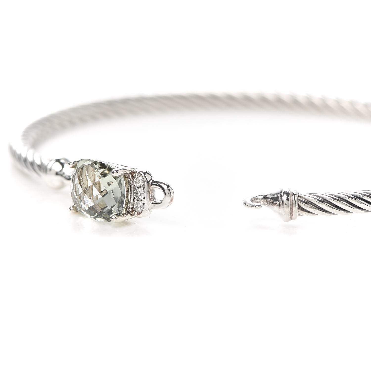 David Yurman Sterling Silver Diamond Prasiolite 3mm Petite Wheaton Bracelet 4 of 5