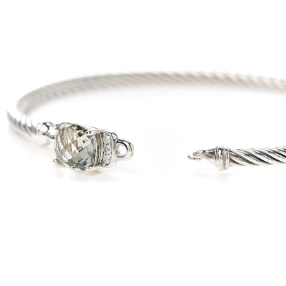 David Yurman Sterling Silver Diamond Prasiolite 3mm Petite Wheaton Bracelet 4 of 5