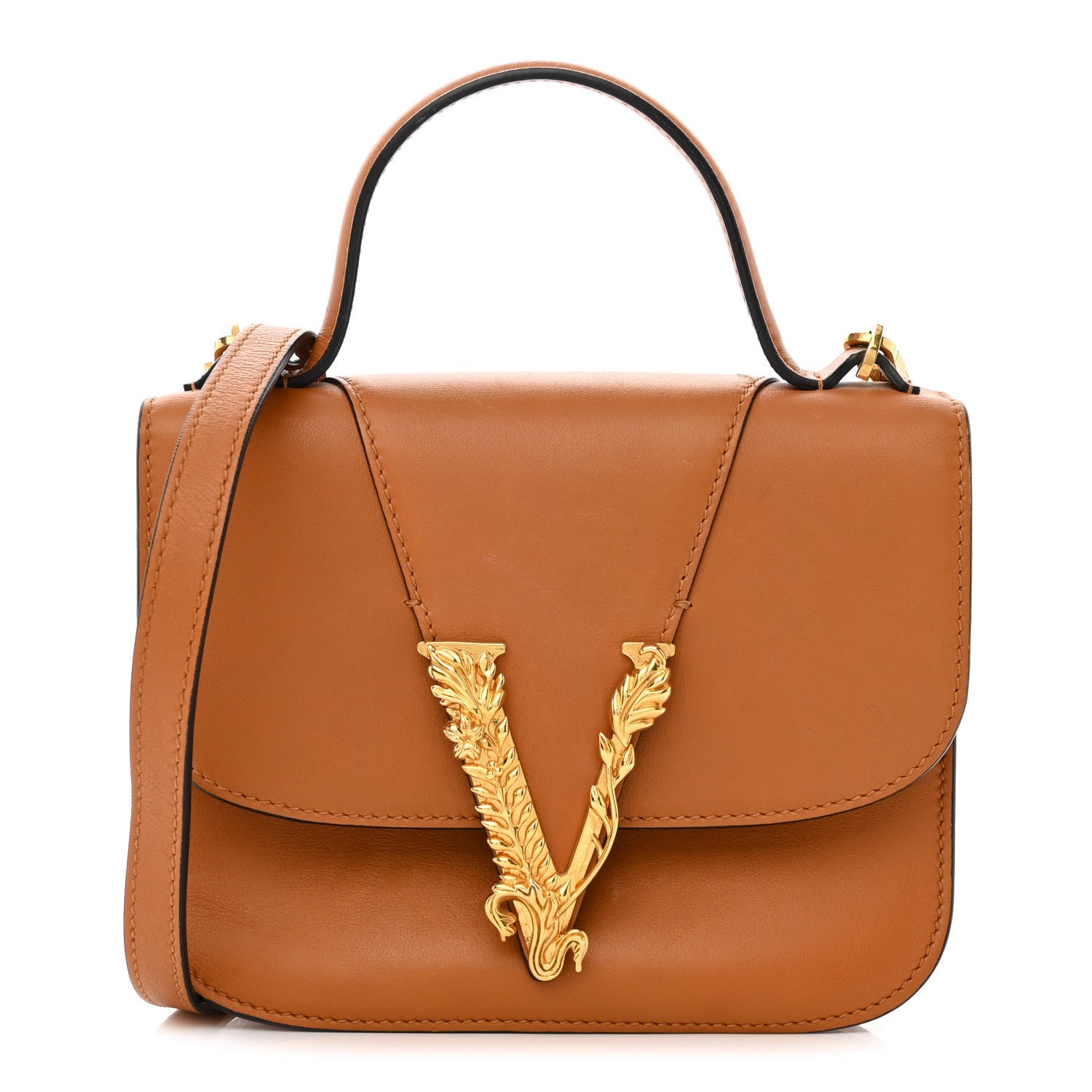 Versace Vitello Barocco Virtus Small Top Handle Shoulder Bag Brown 1 of 11
