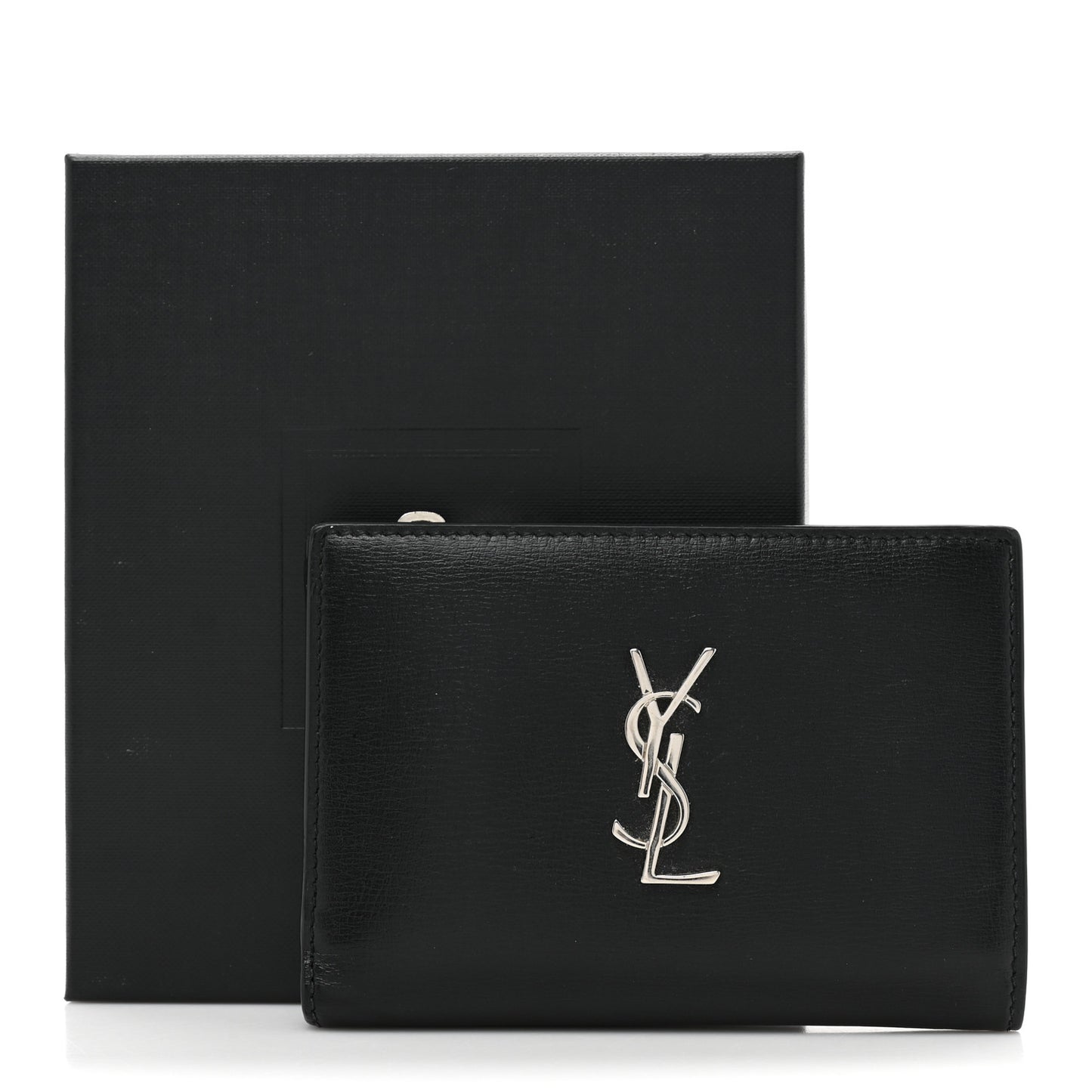 Calfskin Monogram Bi Fold Zipped Wallet Black