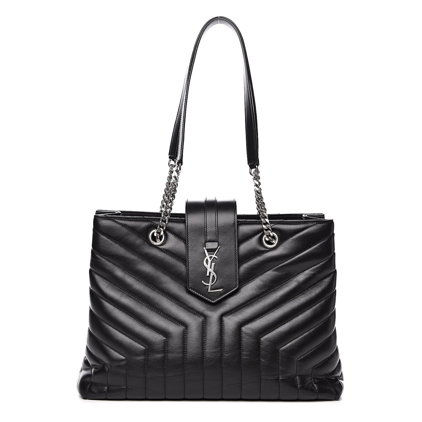 Calfskin Y Quilted Monogram Large Loulou Shopper Black