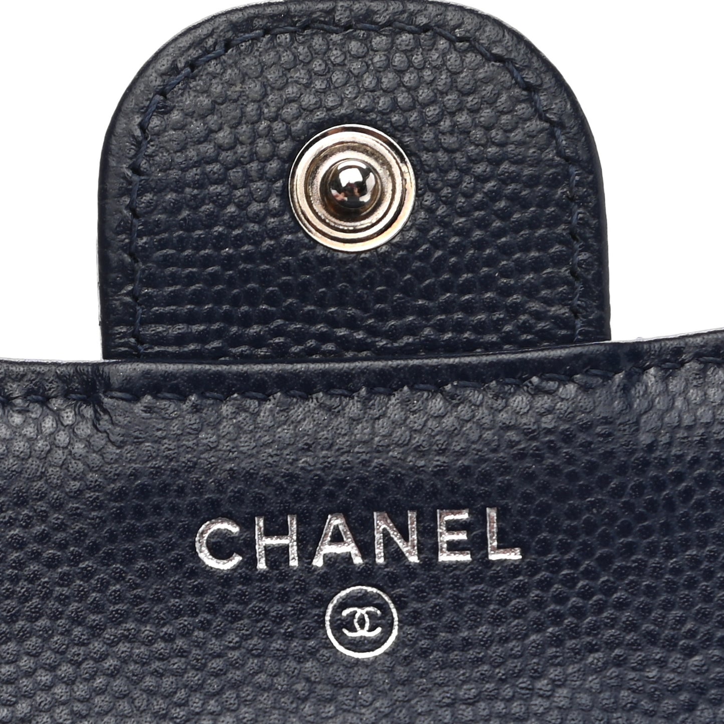 Caviar Chevron Quilted Compact Flap Wallet Navy