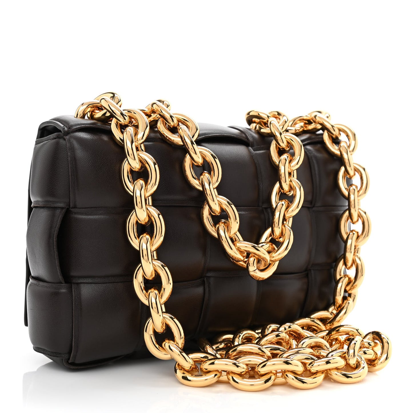 Lambskin Maxi Intreccio Padded Chain Cassette Crossbody Bag Black