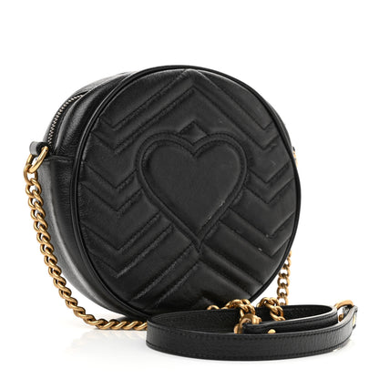 Gucci Azalea Calfskin Matelasse Heart Mini GG Marmont Round Shoulder Bag Black 3 of 8