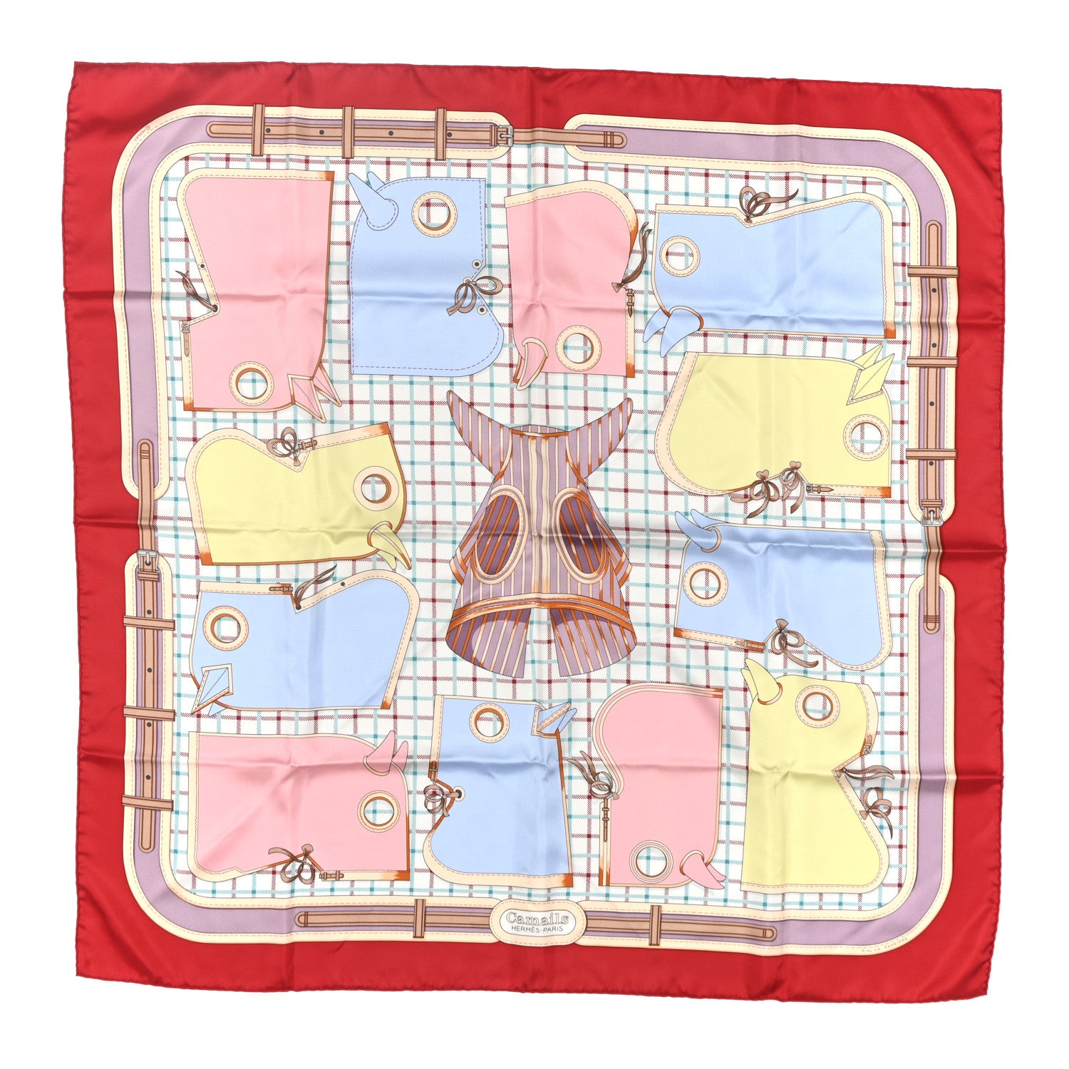 Hermes Silk Camails Scarf 90 Rouge Rose Pale Ciel 1 of 4