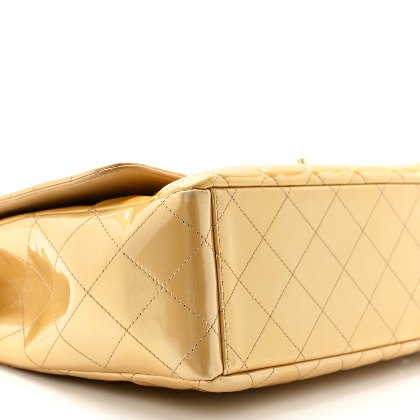Metallic Patent Quilted Maxi Single Flap Beige