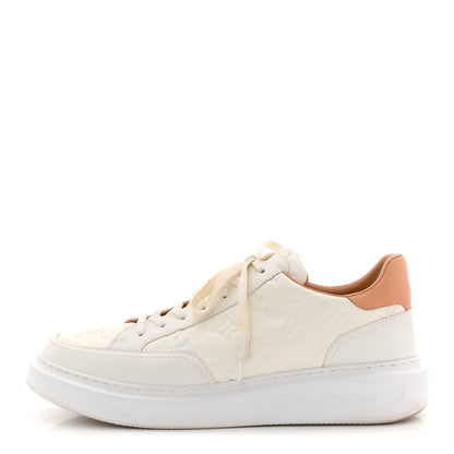 Louis Vuitton Grained Calfskin Embossed Monogram Mens Beverly Hills Sneakers 8.5 White 1 of 12