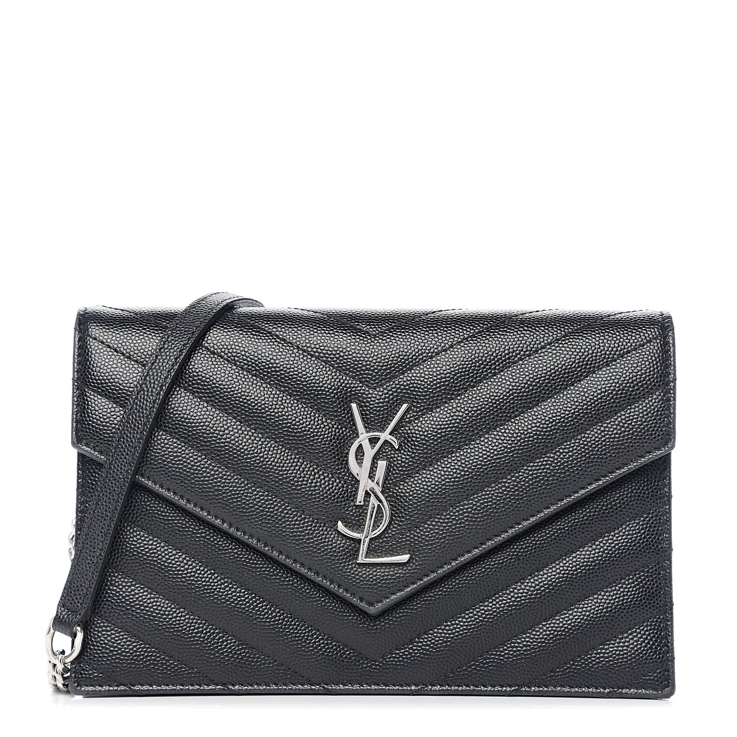 Grain De Poudre Matelasse Chevron Monogram Envelope Chain Wallet Black