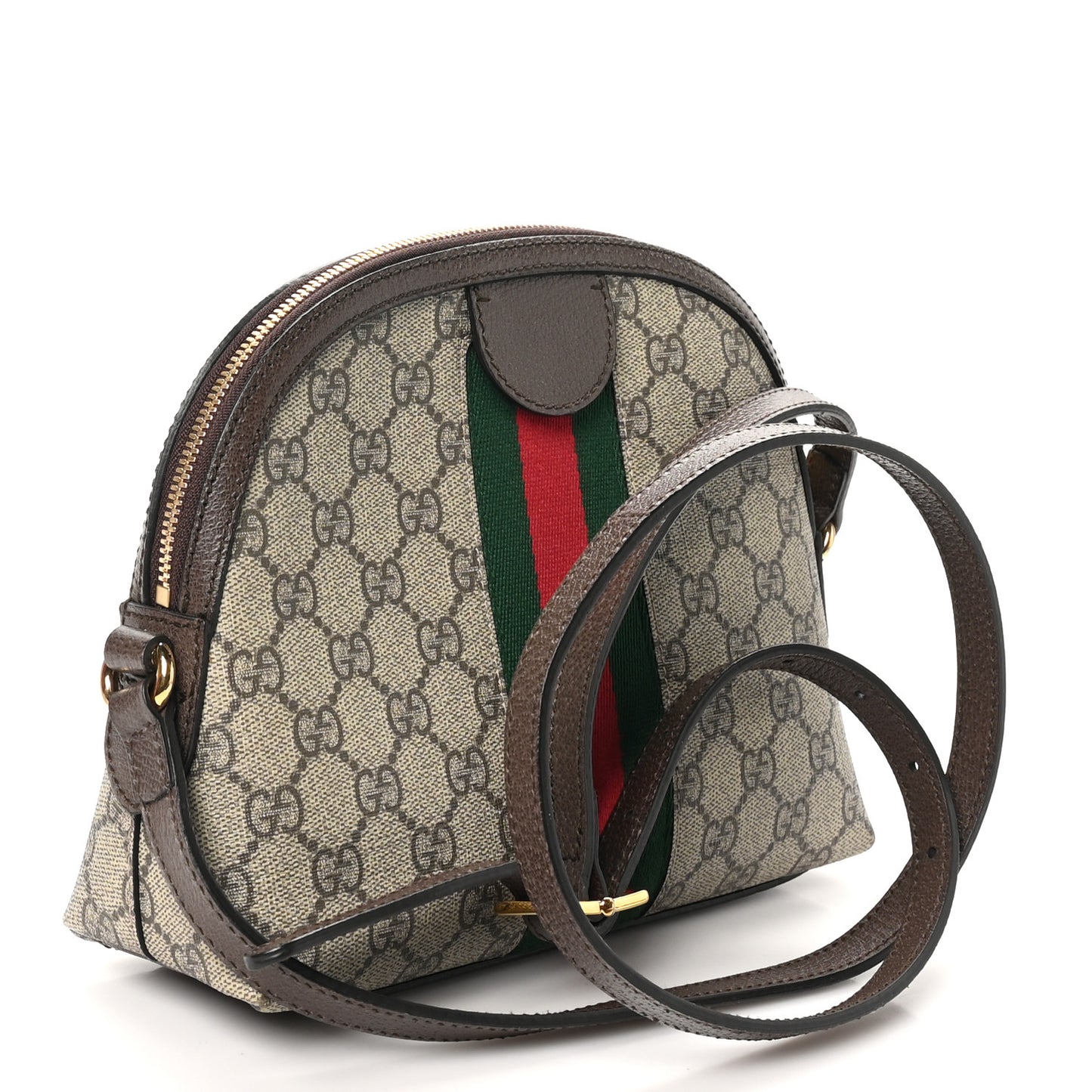 GG Supreme Monogram Textured Dollar Calfskin Web Small Ophidia Dome Shoulder Bag Beige Ebony New Acero