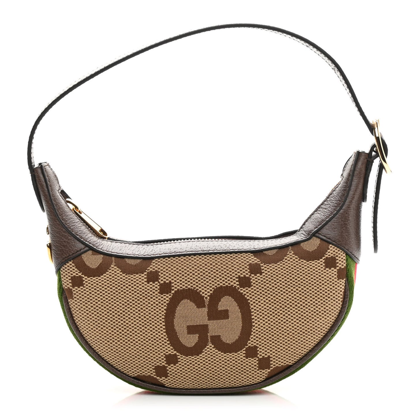 Monogram Jumbo GG Textured Dollar Calfskin Web Mini Ophidia Half Moon Hobo Camel Ebony New Acero