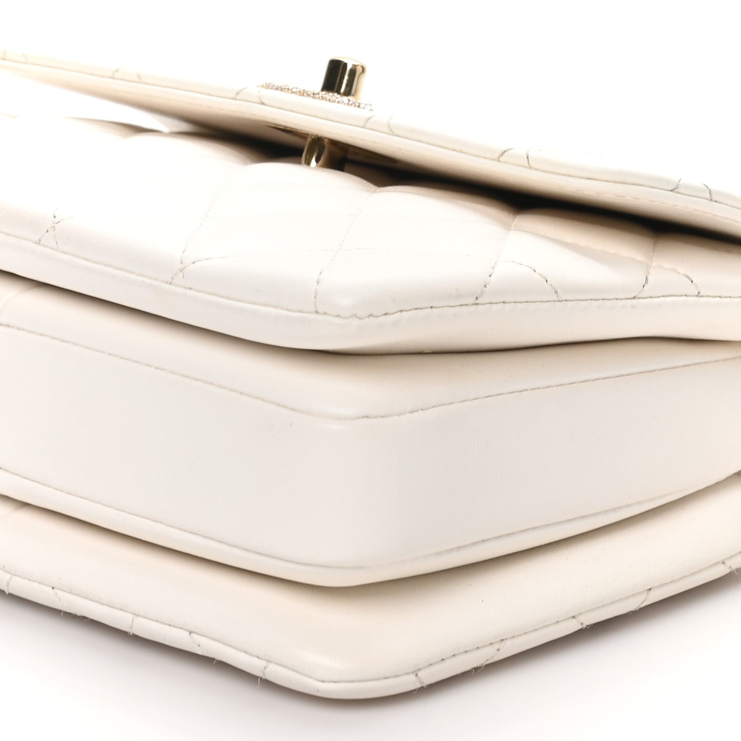 Lambskin Crystal Quilted Mini Trendy CC Dual Handle Flap Bag White