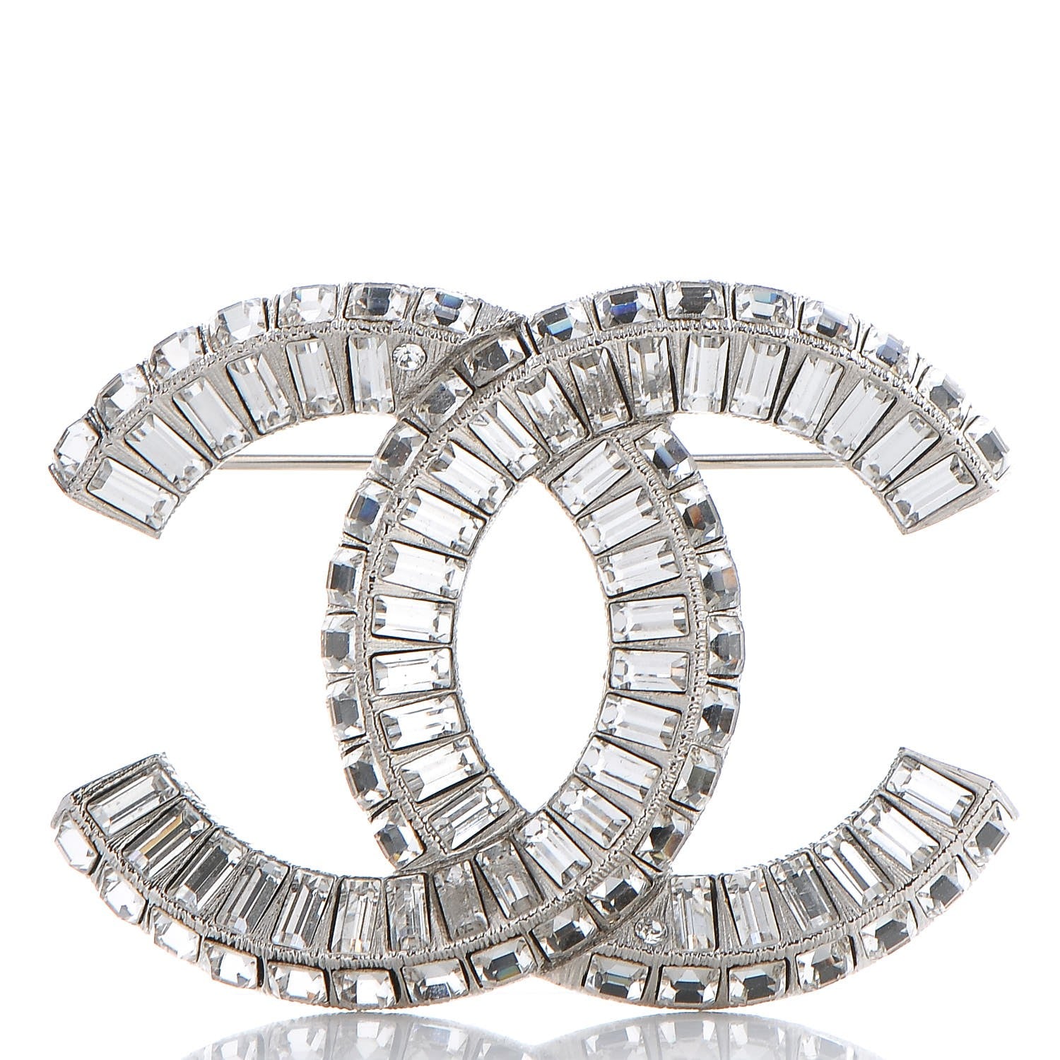 Chanel Baguette Crystal CC Brooch Silver 1 of 4