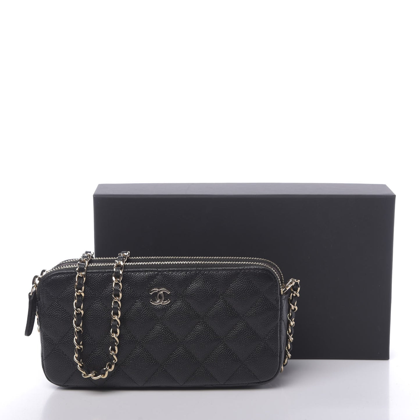 Caviar Quilted Small Clutch With Chain Black